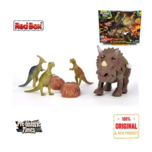 Dinosaur Playset with Light & Sound Wind-Up Triceratops - Image 2