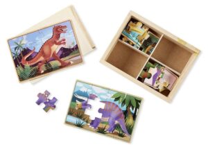 Dinosaurs 4-in-1 Wooden Jigsaw Puzzles in a Storage Box - Image 2