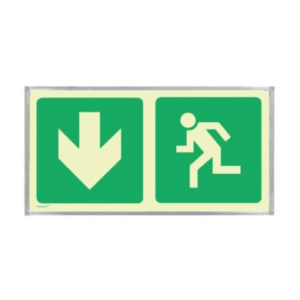 Photoluminescent Sign in Alu Frame: Man Running and Green Arrow
